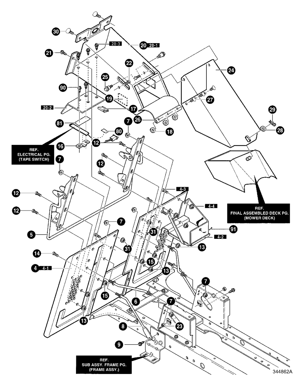 Rear Chassis Diagram and Parts List for 40379X88-(VRO4016HRX)  Briggs and Stratton Lawn Tractor